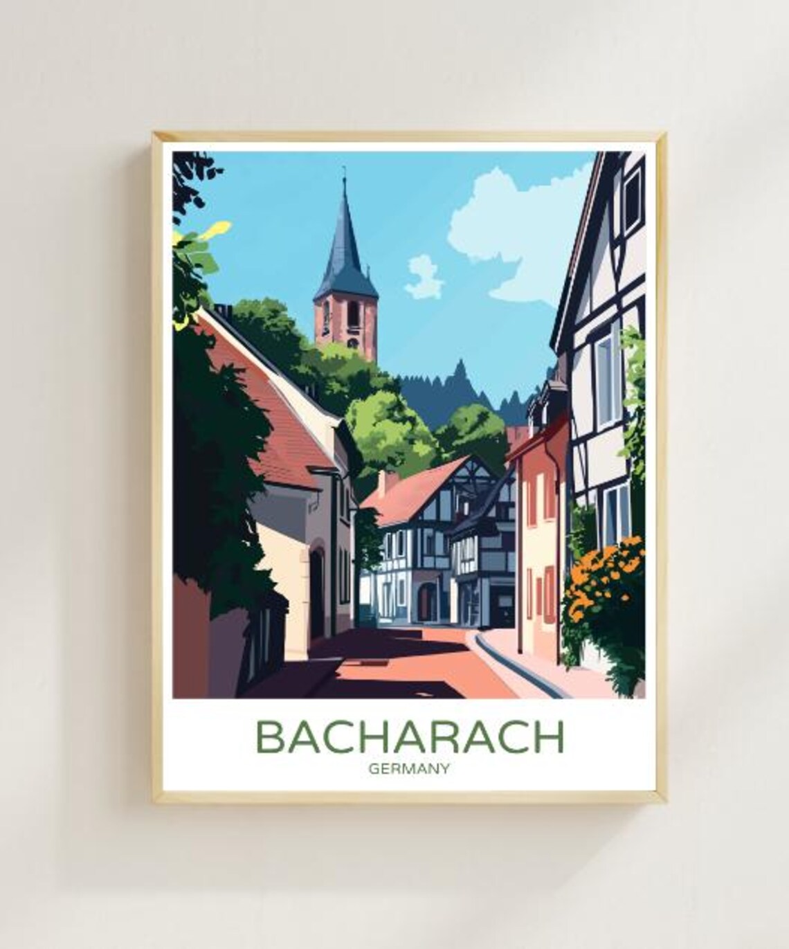 Bacharach Germany Rhine Village Church Spire Street View Travel Poster
