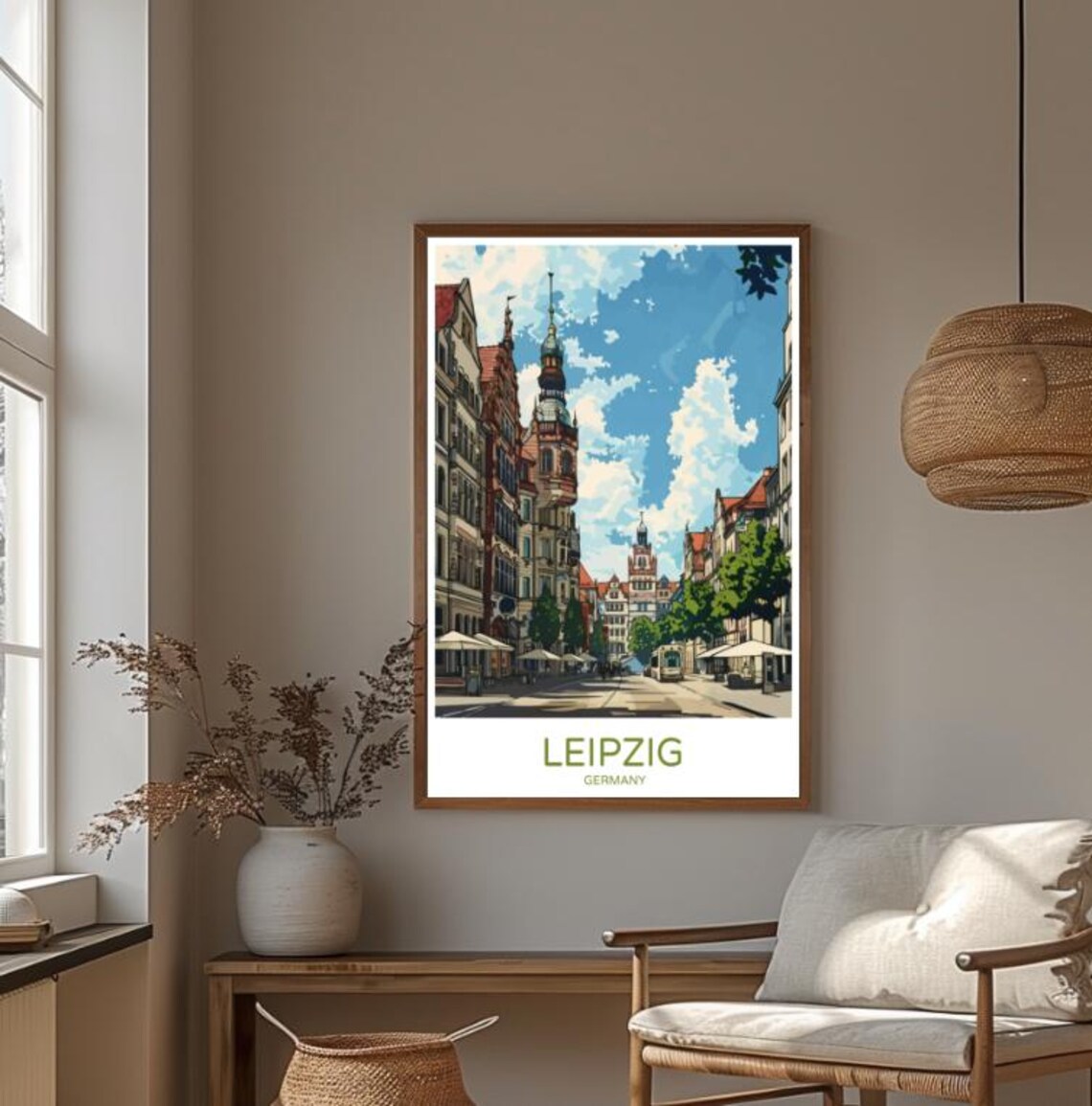 Leipzig Germany Historic Old Town Street Tram Scene Art Poster - Image 4
