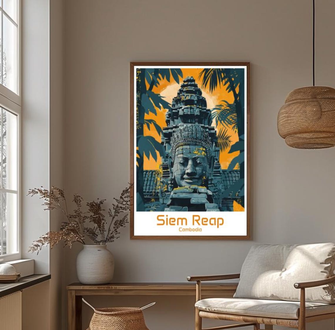 Siem Reap Cambodia Bayon Stone Face Temple At Golden Sunset Poster - Image 4