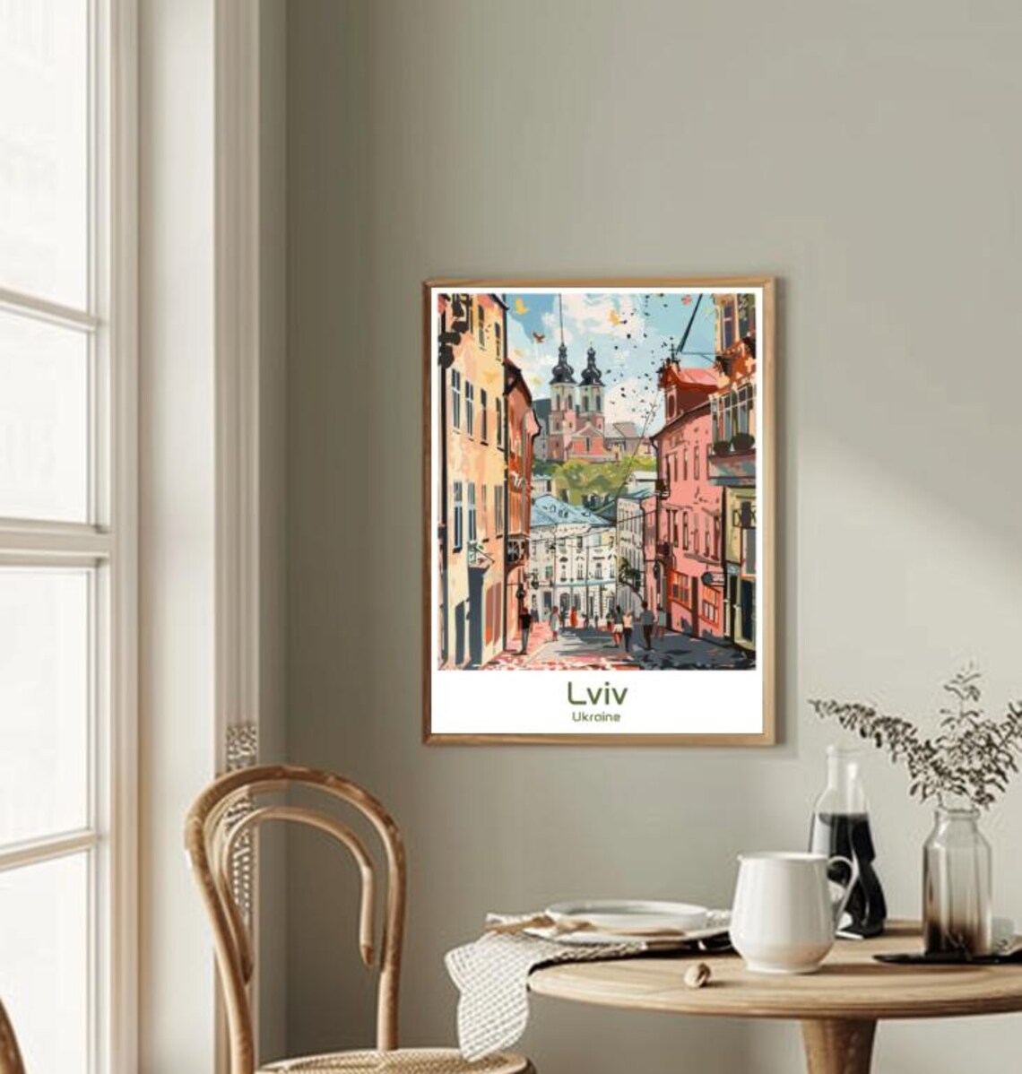 Lviv Ukraine Old Town Street Twin Church Towers Charm Poster - Image 2