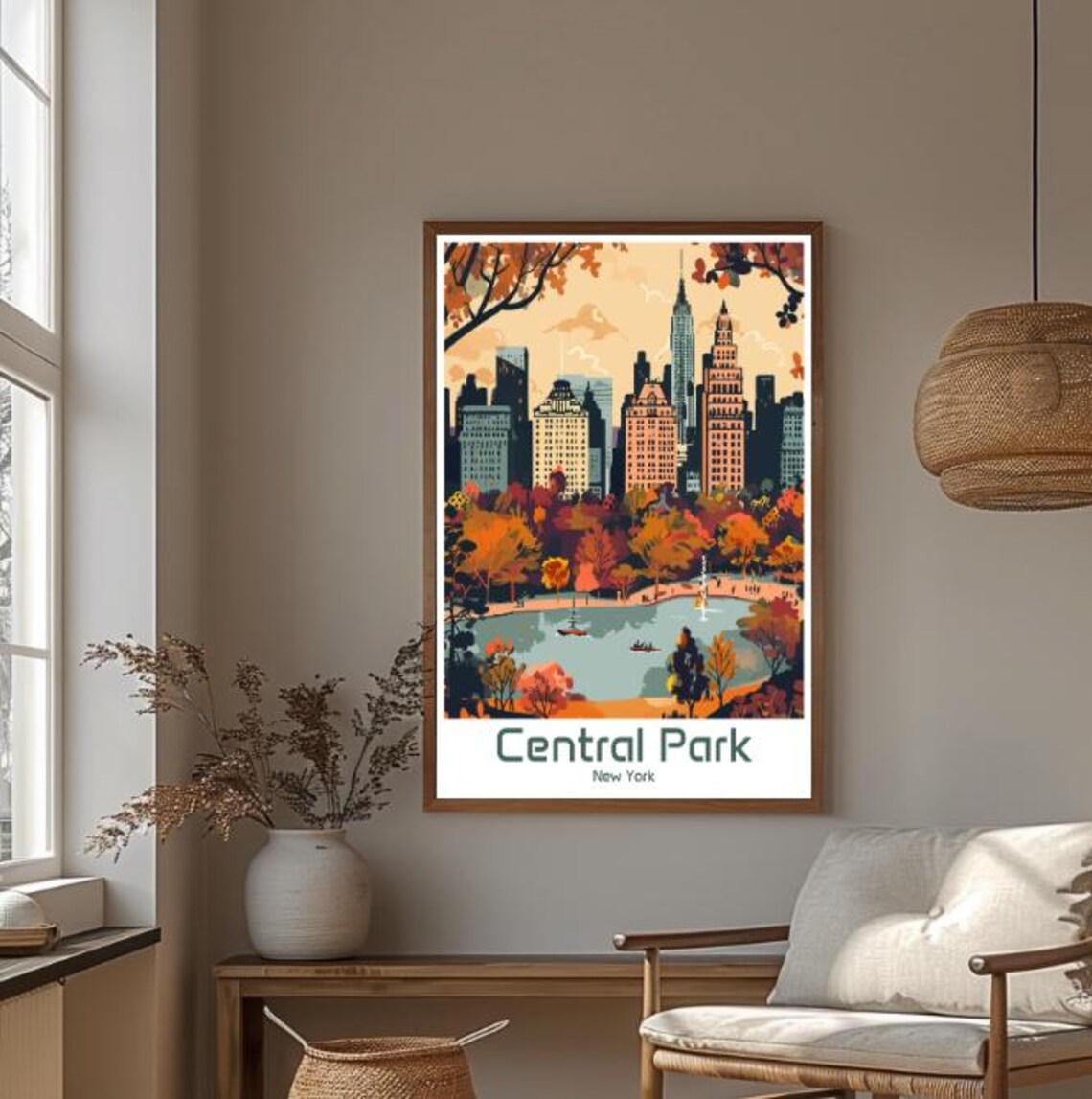Central Park New York Autumn Lake Rowboats Skyline View Poster - Image 4