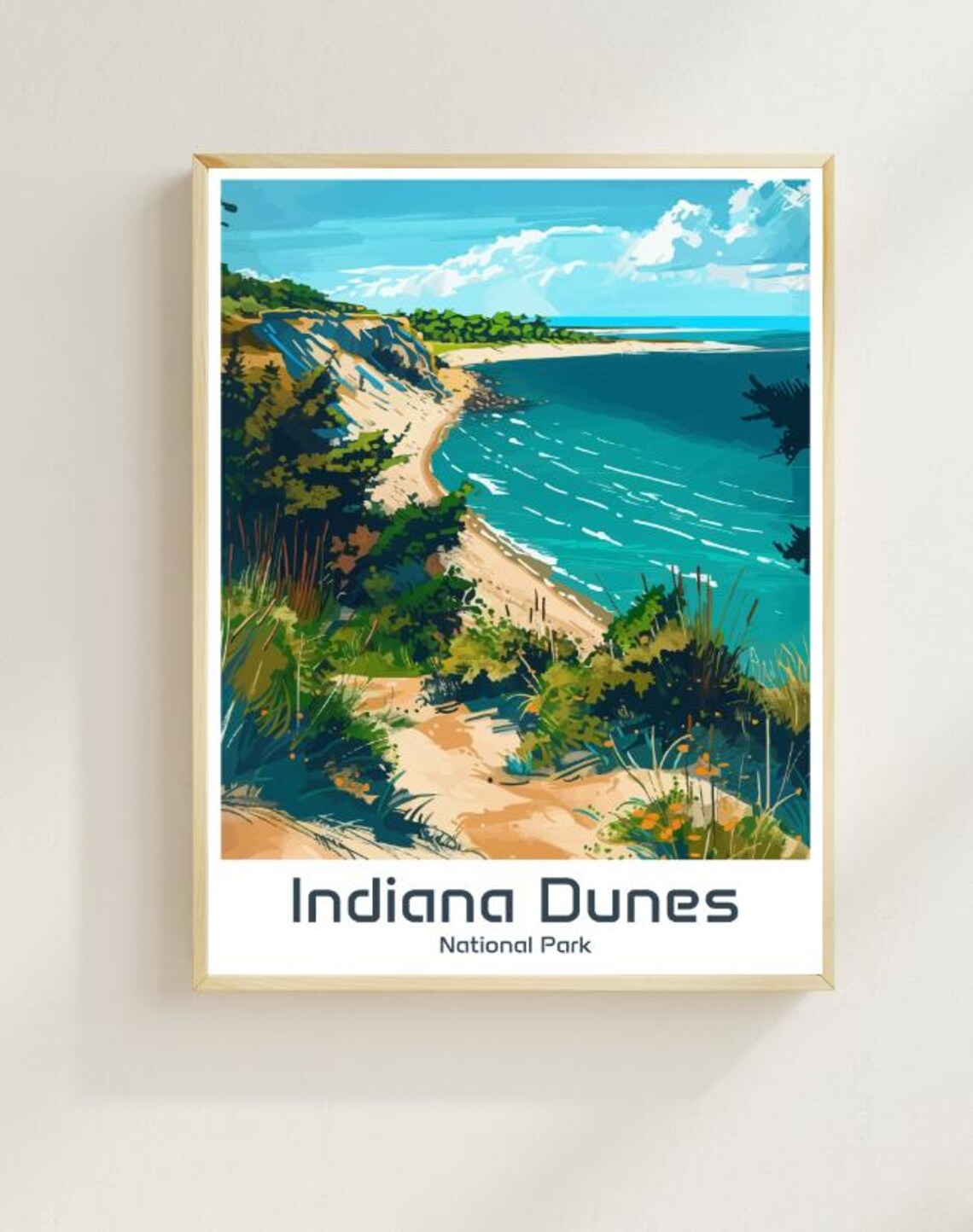 Indiana Dunes National Park Lakeshore Sandy Beach Dunes Travel Poster