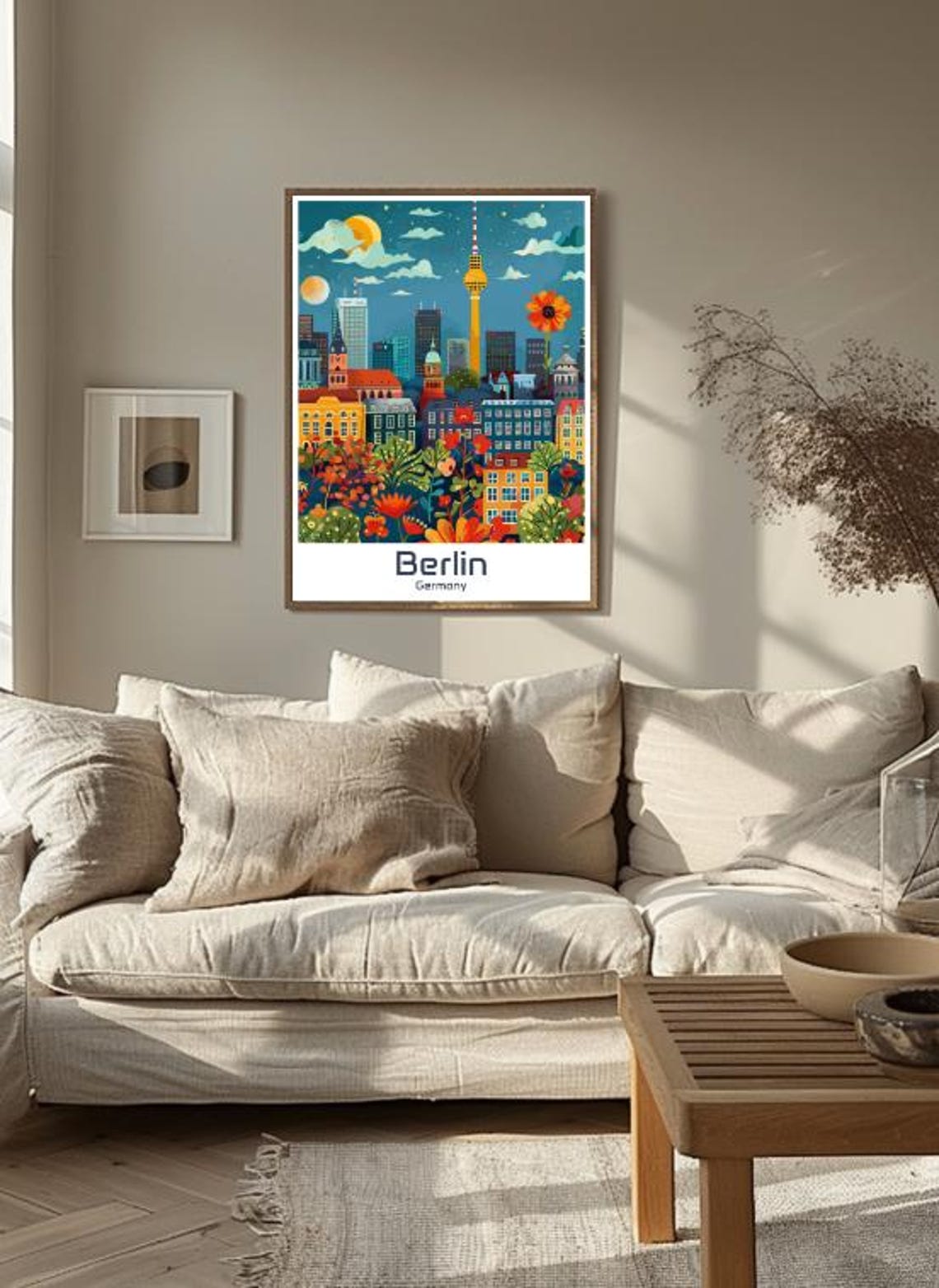 Berlin Germany Night Skyline TV Tower Floral Cityscape Poster - Image 3