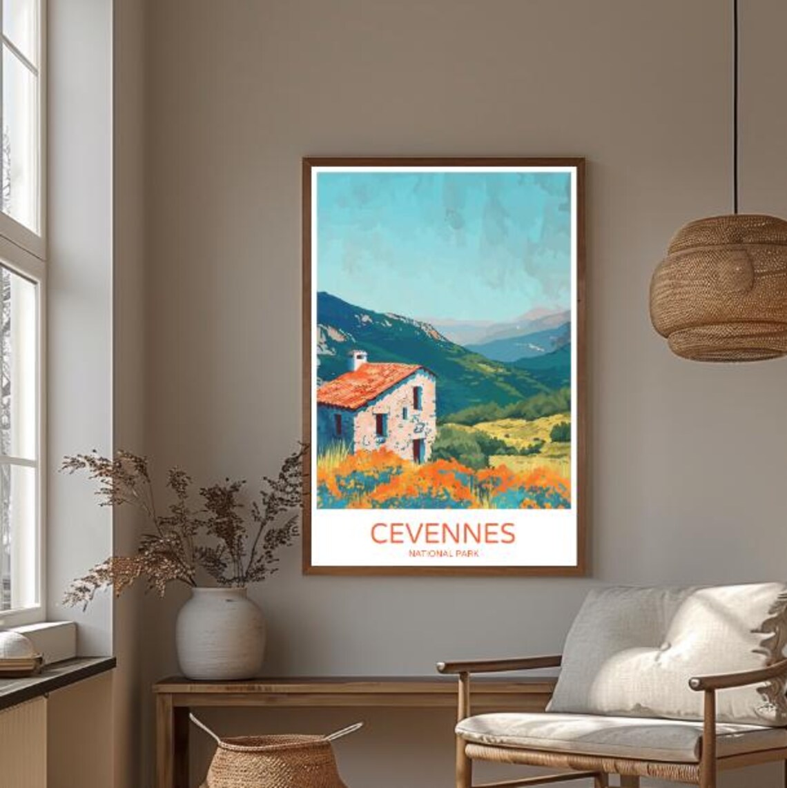 Cevennes National Park Stone Cottage and Wildflowers Travel Poster - Image 3