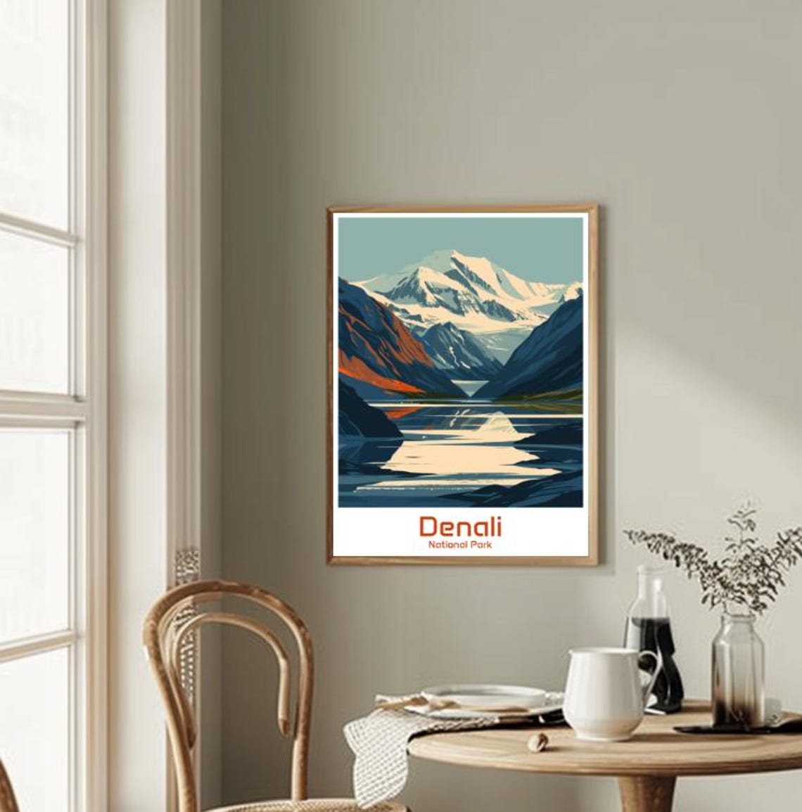 Denali National Park Snow Peak Mountain Lake Reflection Poster - Image 2