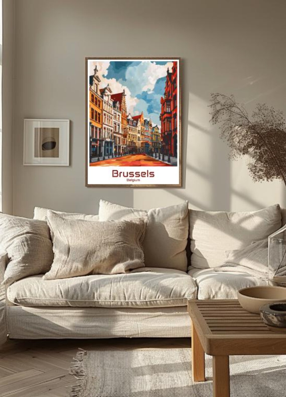 Sunlit Brussels Belgium Historic Old Town Street Travel Poster - Image 3