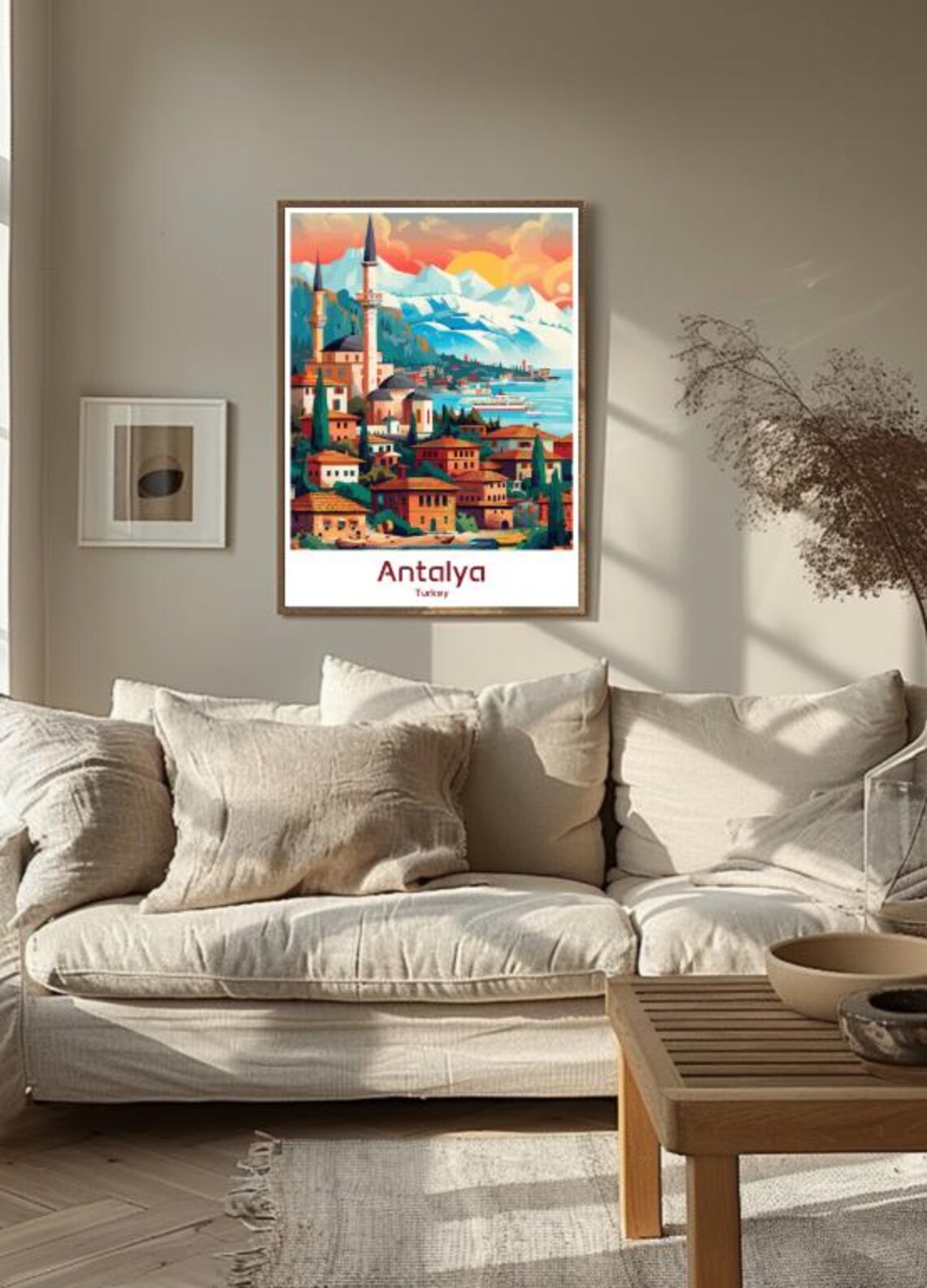 Antalya Turkey Sunset Coastline Mosque Vintage Travel Poster - Image 3