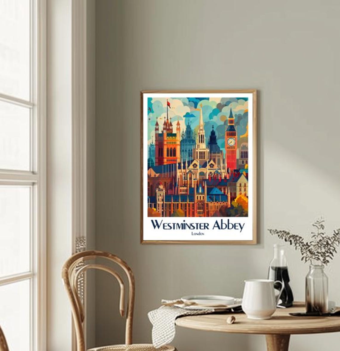 Westminster Abbey London Gothic Towers Colorful Skyline Travel Poster - Image 2