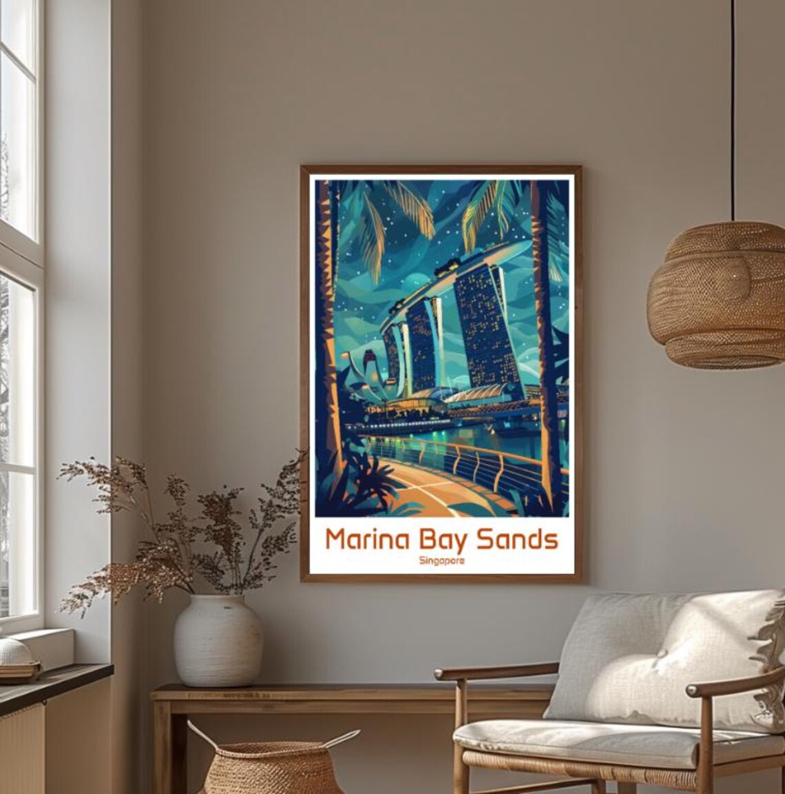 Marina Bay Sands Singapore Night Skyline Vintage Travel Poster - Image 4