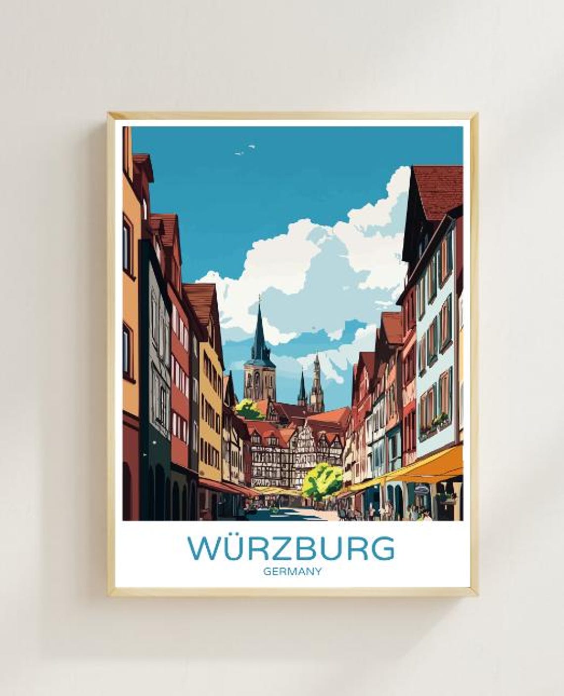 Wrzburg Germany Travel Poster Historic City Wall Art Marienberg Fortress Print German Landscape Artwork Vintage Travel Poster