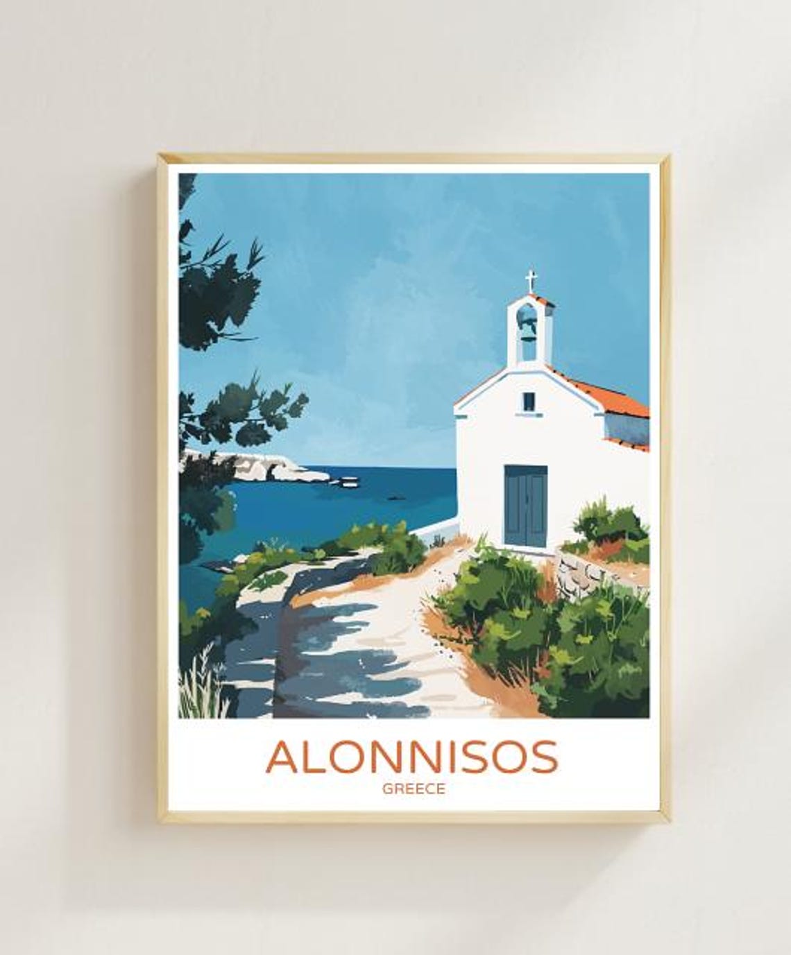 Alonnisos Greece White Chapel Seaside Path Aegean Coast View Poster