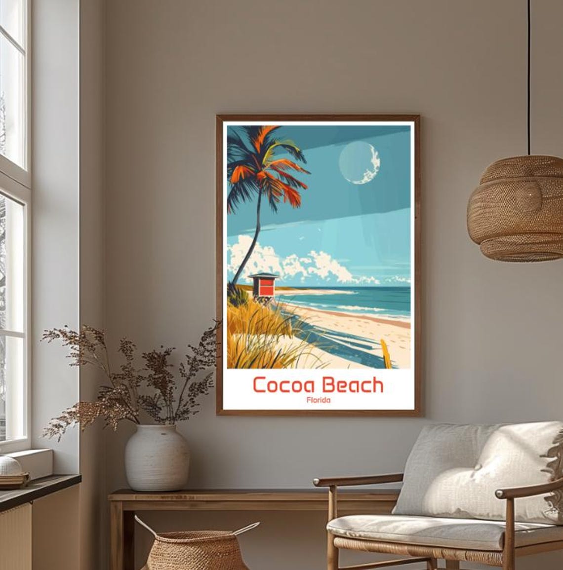 Cocoa Beach Florida Palm Lifeguard Stand Retro Travel Poster - Image 4