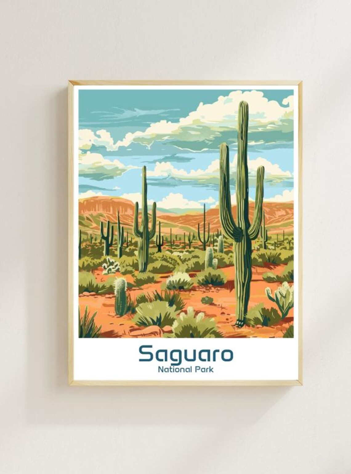 Saguaro National Park Giant Cactus Desert Landscape Travel Poster