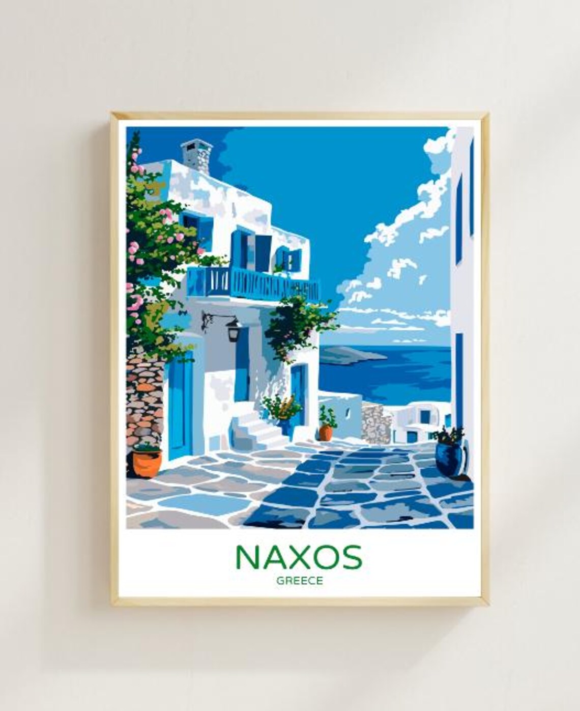 Naxos Cycladic Whitewashed Street Leading to the Aegean Sea Poster
