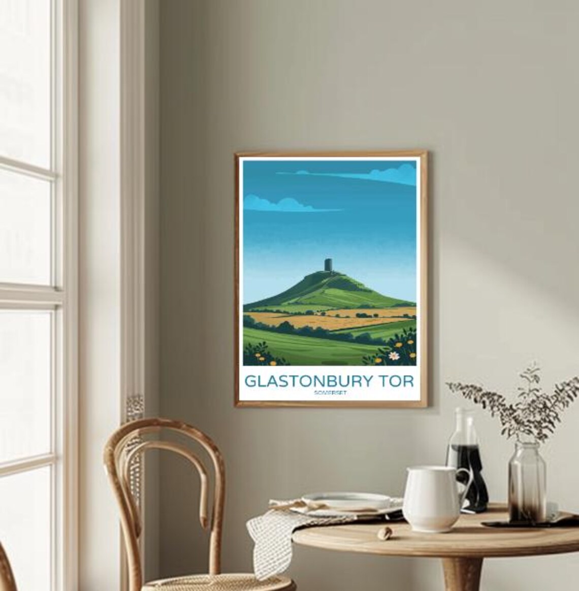 Glastonbury Tor Somerset Mystic Green Hill Tower Travel Poster - Image 2