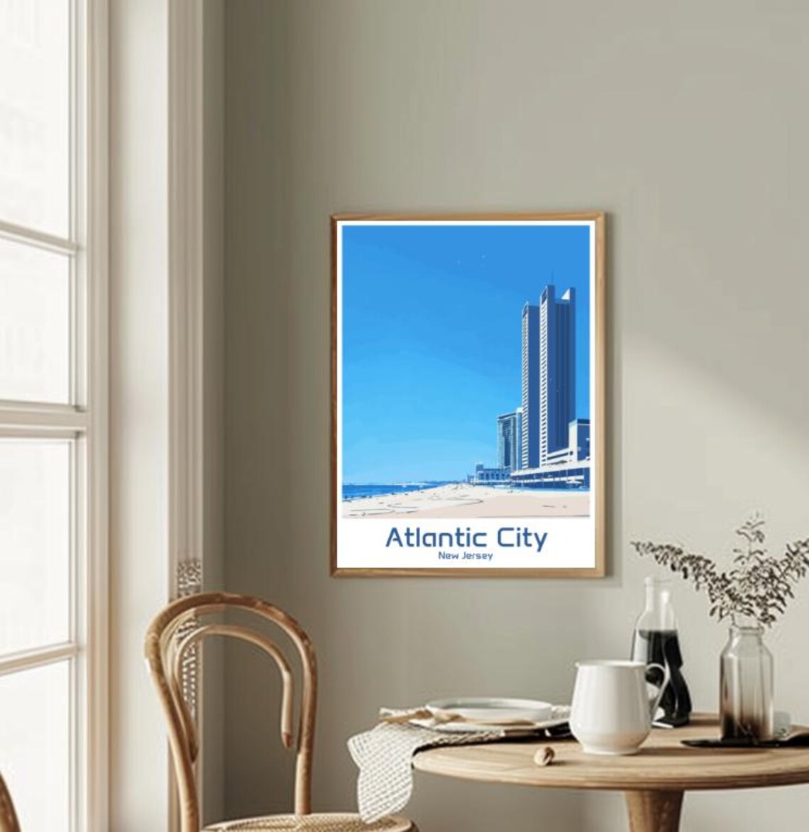 Atlantic City New Jersey Skyline Beach Scene Vintage Art Poster - Image 2