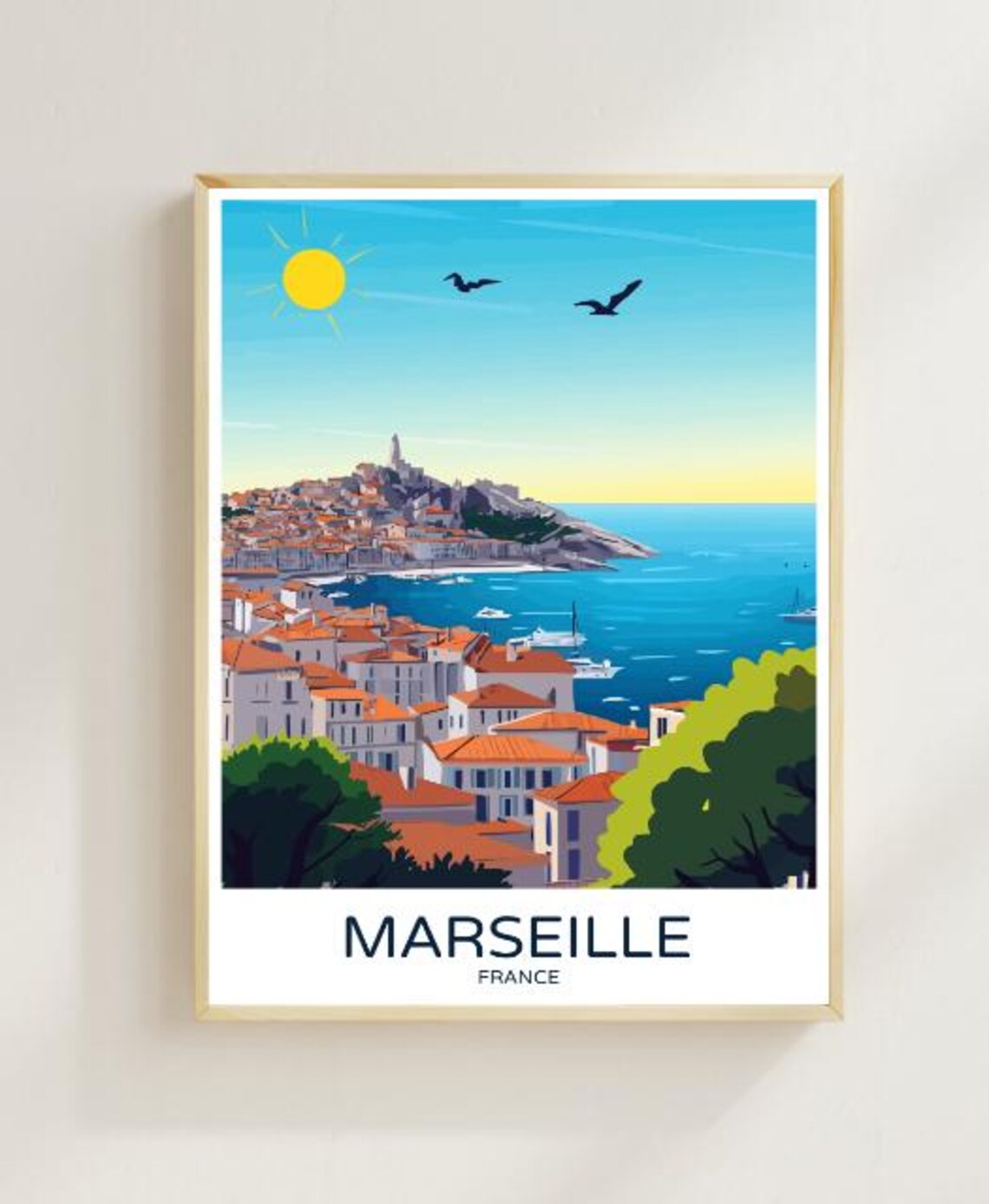 Marseille France Old Port Notre Dame de la Garde Harbor View Poster