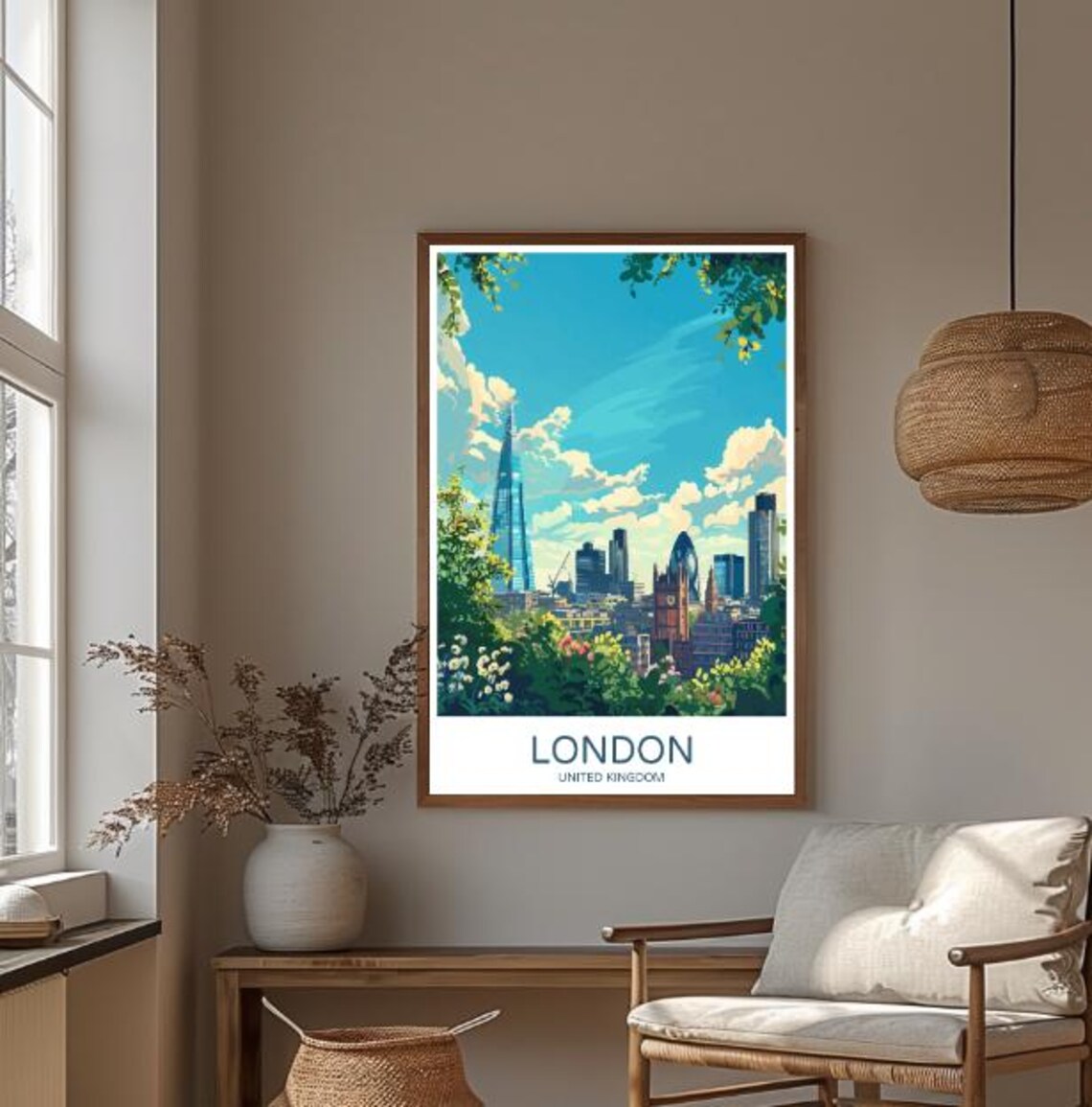 London United Kingdom Shard Garden View Skyline Travel Poster - Image 3
