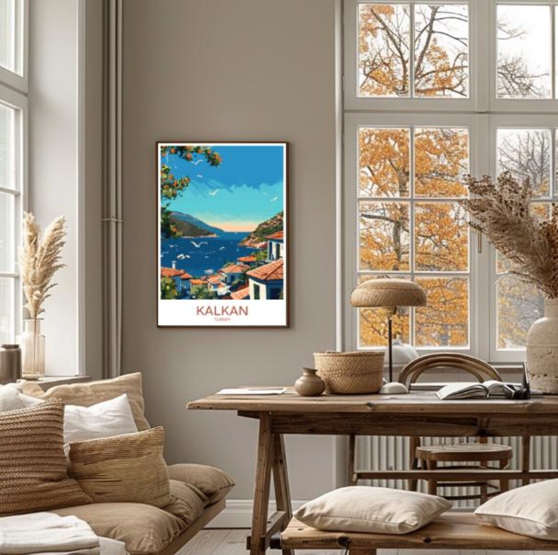 Kalkan Turkey Turquoise Coast Seagulls Harbor Retro Travel Poster - Image 4