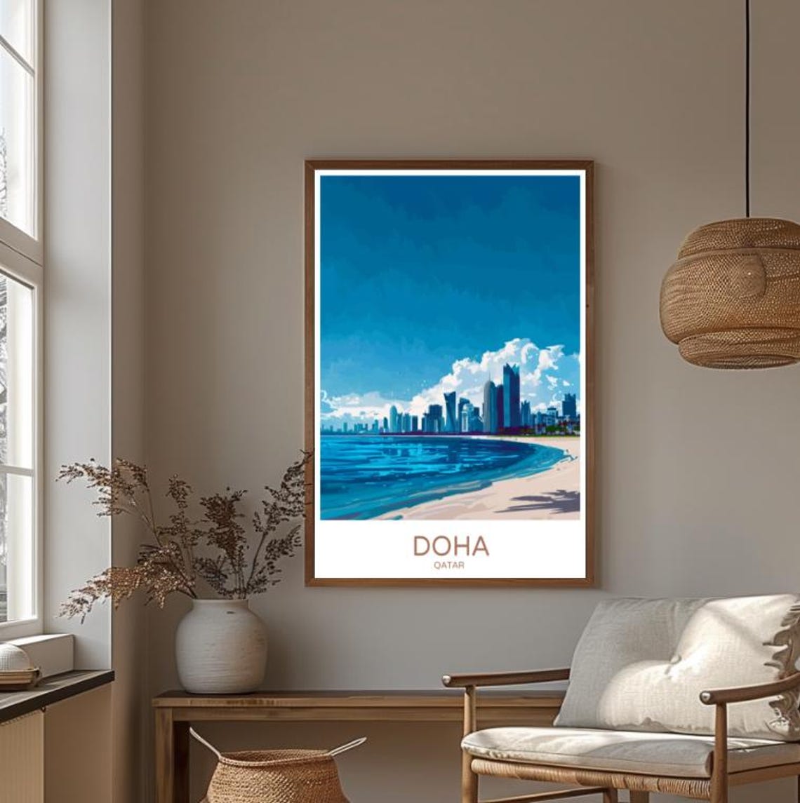 Doha Qatar Skyline Over Blue Waterfront Beach Cityscape Poster - Image 3