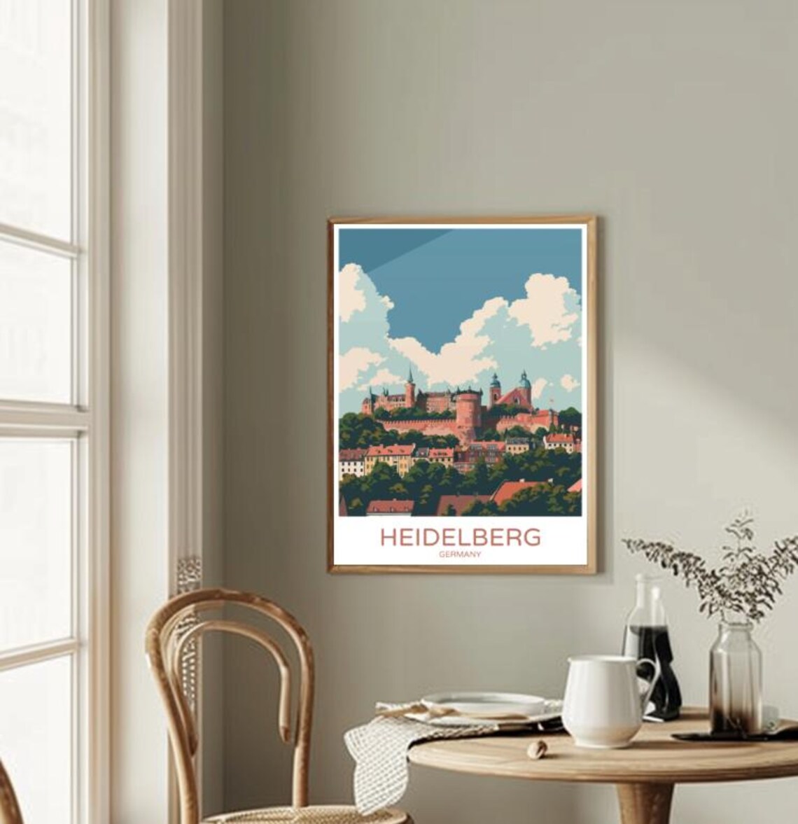 Heidelberg Germany Castle Hill Red Rooftop Old Town View Poster - Image 2