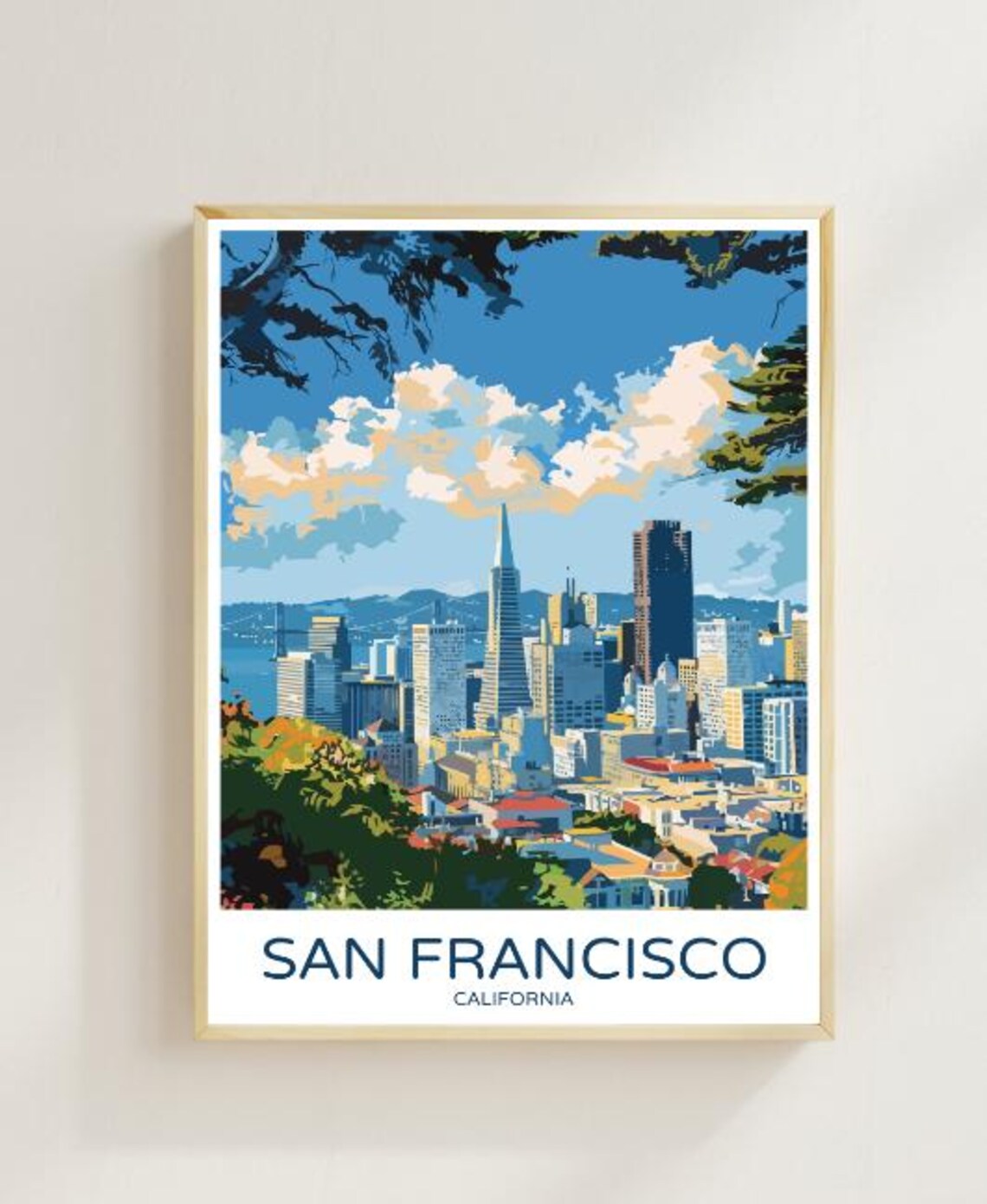 San Francisco California Downtown Hills Skyline Travel Poster