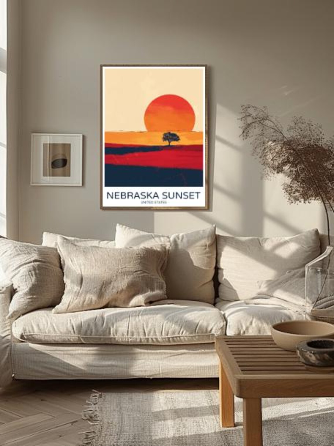 Big Red Nebraska Sunset Prairie Lone Tree Horizon Travel Poster - Image 2