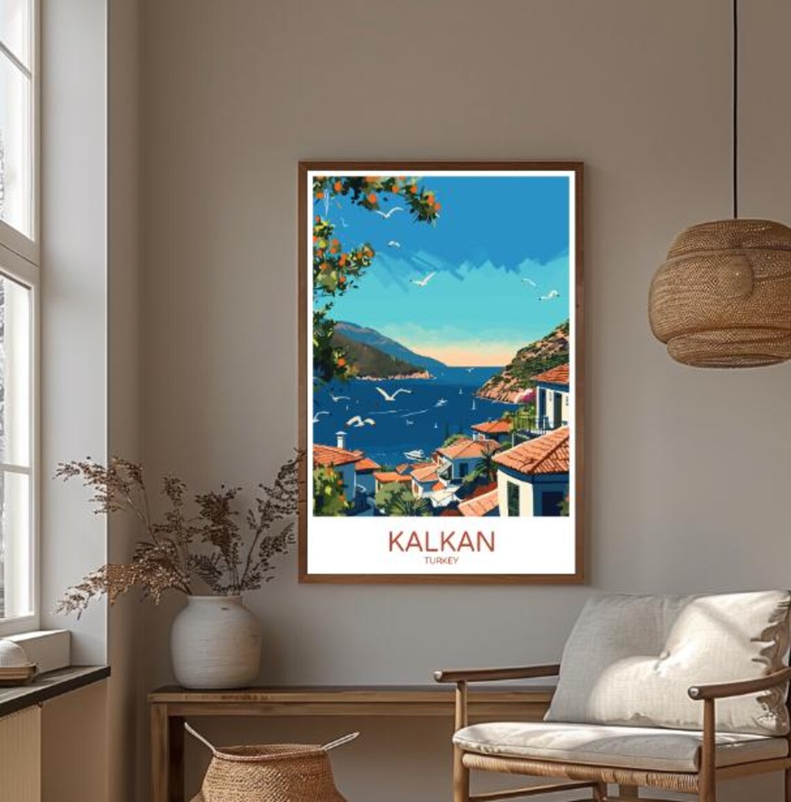 Kalkan Turkey Turquoise Coast Seagulls Harbor Retro Travel Poster - Image 3
