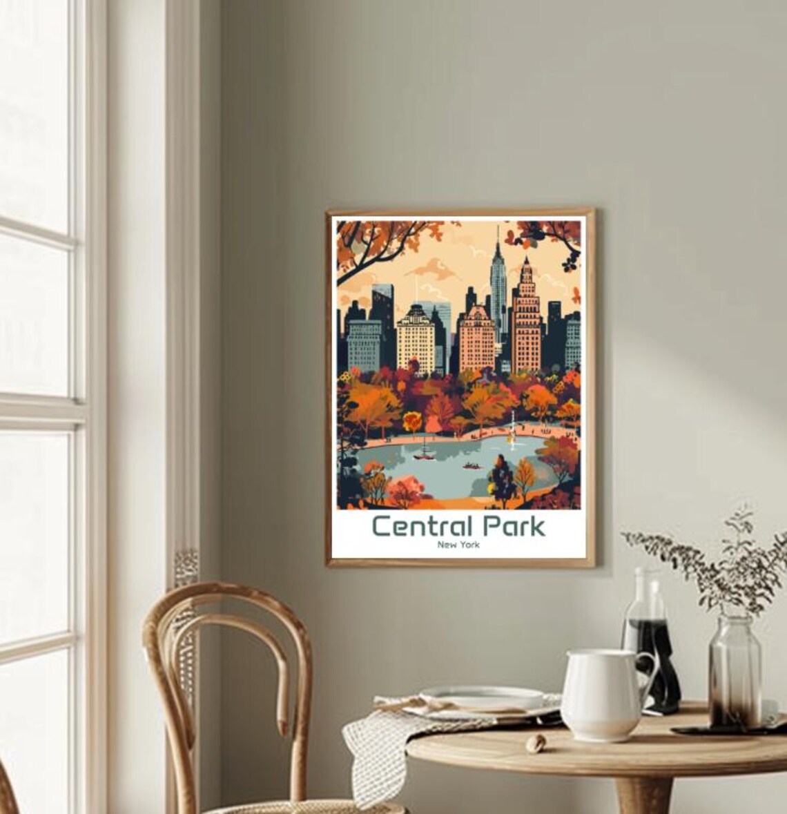 Central Park New York Autumn Foliage with Skyline Travel Poster - Image 2