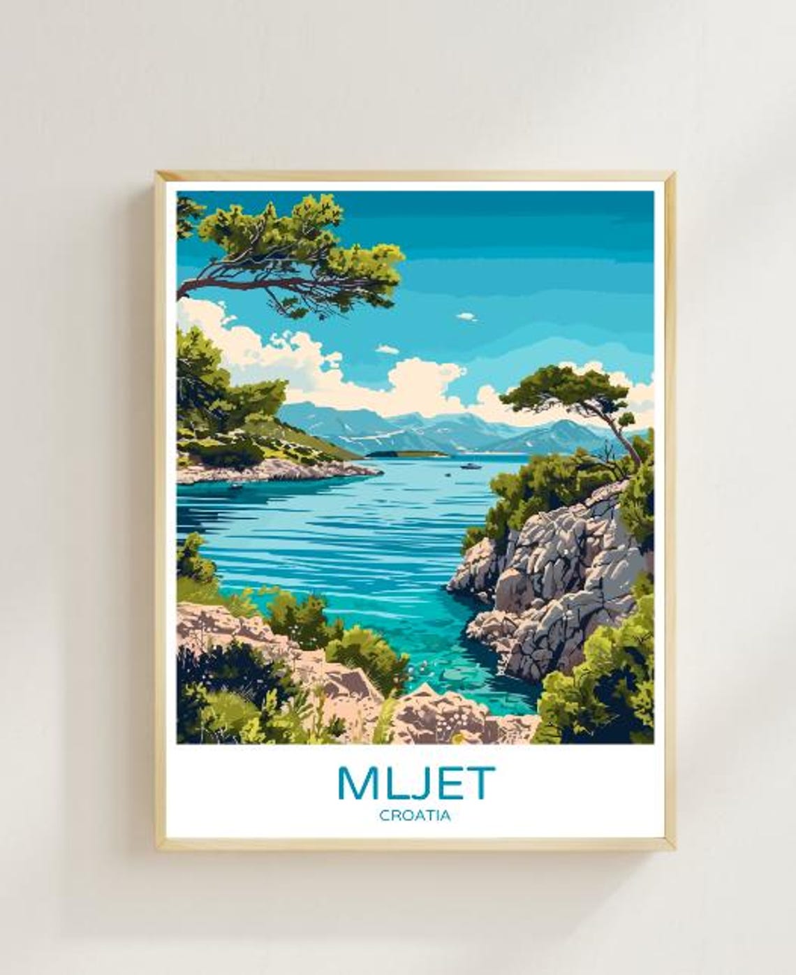 Mljet Island Croatia Turquoise Cove Pines Sailboat Travel Poster