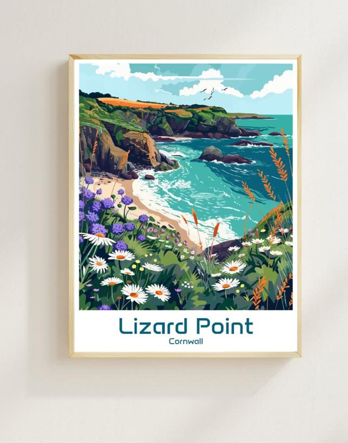 Lizard Point Cornwall Wildflower Cove Cliffs Seaside Travel Poster