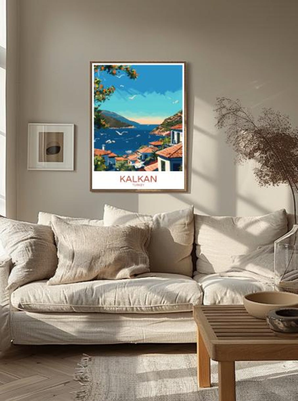 Kalkan Turkey Turquoise Coast Seagulls Harbor Retro Travel Poster - Image 2