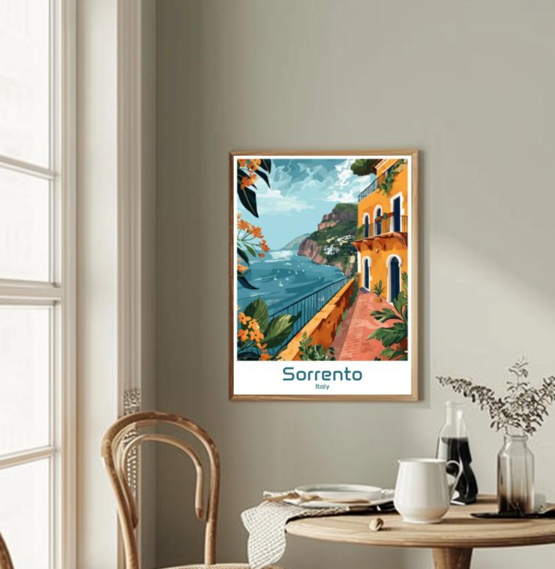 Charming Sorrento Italy Cliffside Terrace Blossom Sea View Poster - Image 2