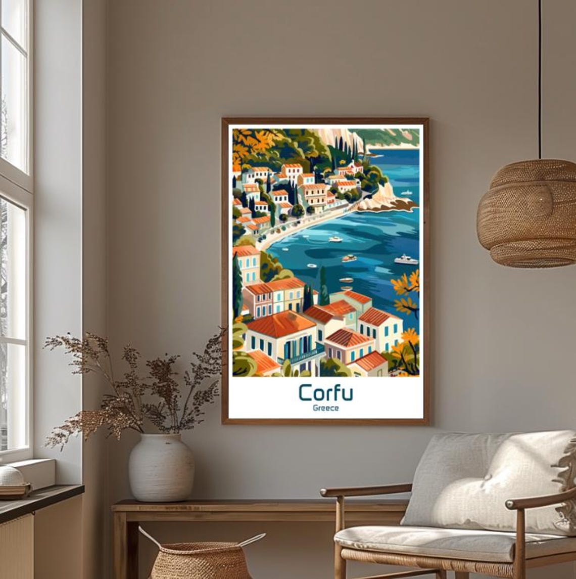 Corfu Greece Seaside Village Red Roofs Scenic Bay Travel Poster - Image 4