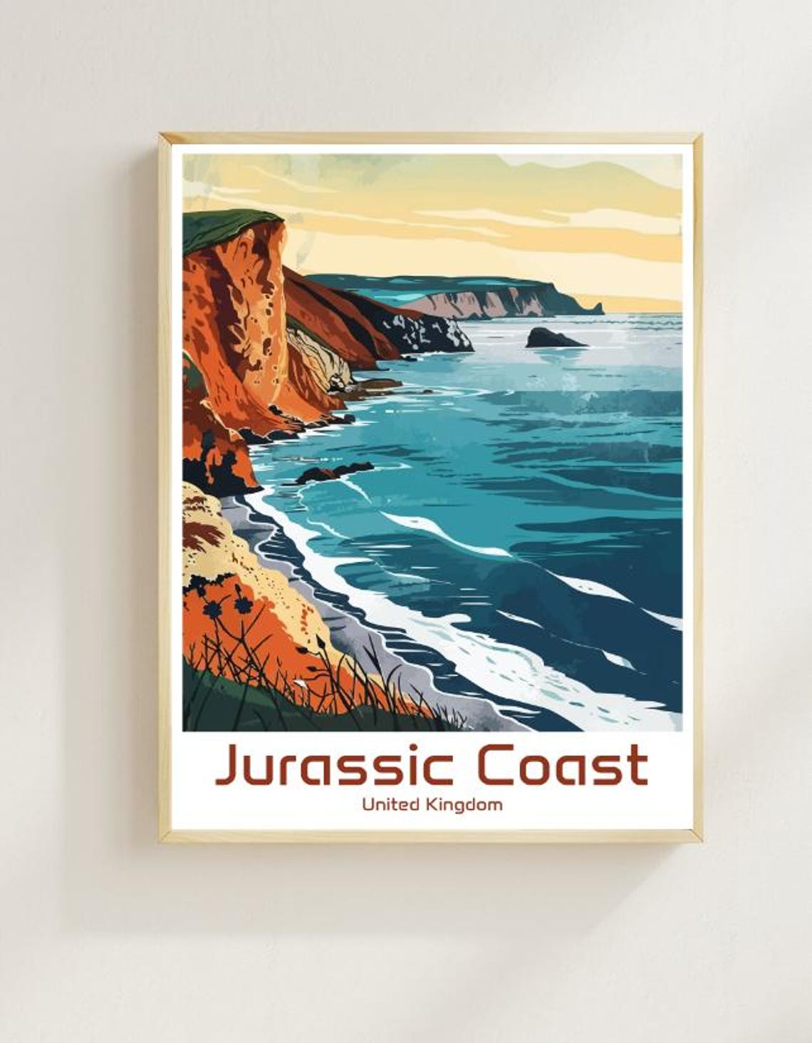 Jurassic Coast Dorset Red Cliffs Dramatic Turquoise Sea Poster