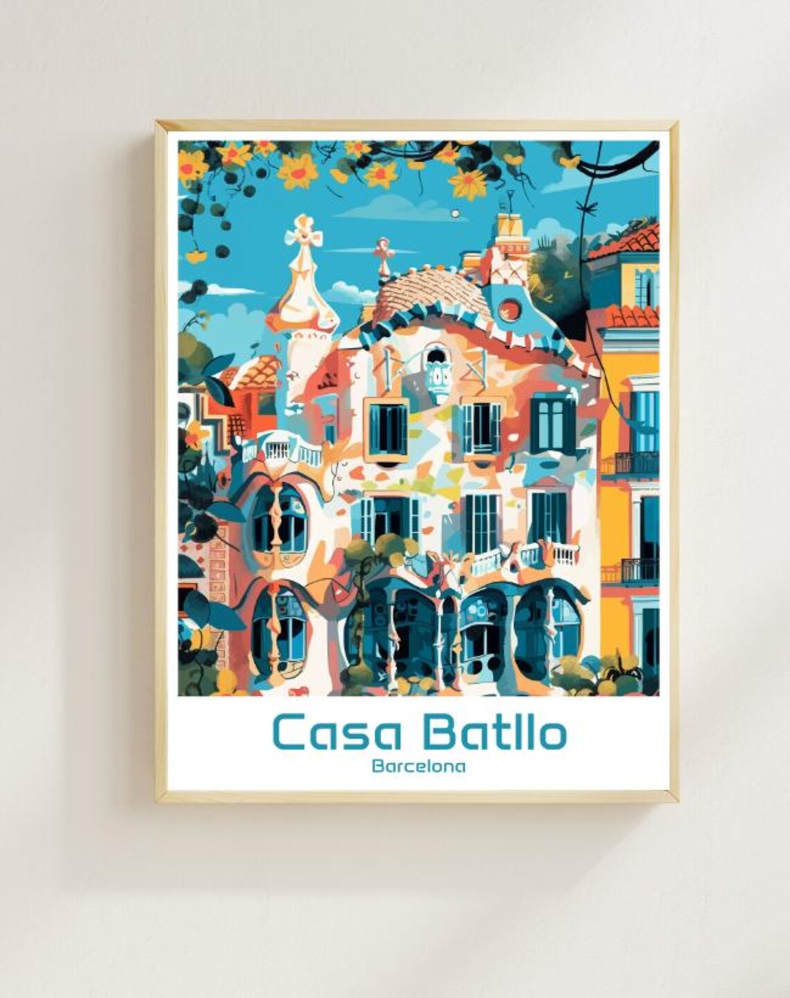 Casa Batllo Barcelona Gaudi Colorful Mosaic Facade Travel Poster