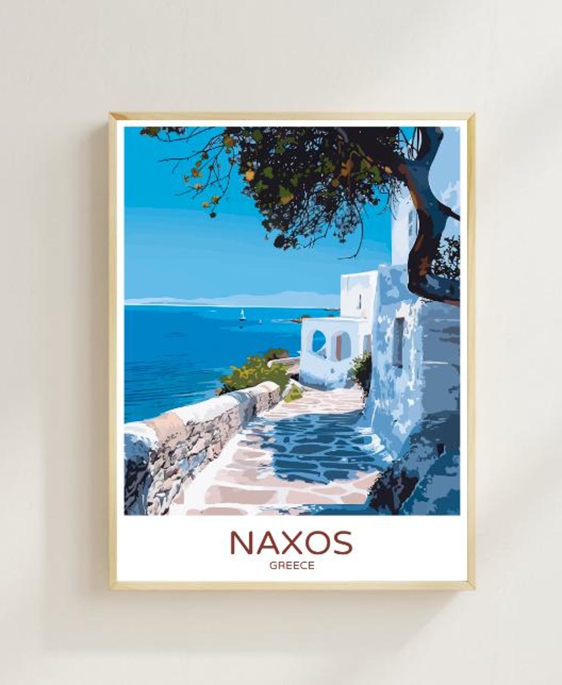 Naxos Greece Seaside Path Whitewashed Village Aegean View Poster