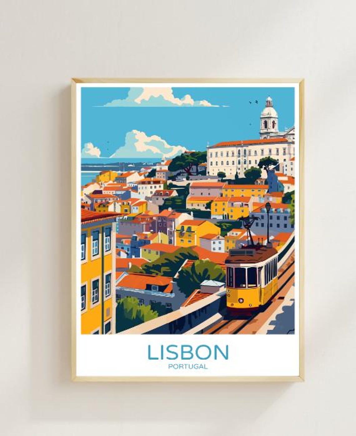 Lisbon Portugal Yellow Tram And Alfama Hillside View Travel Poster