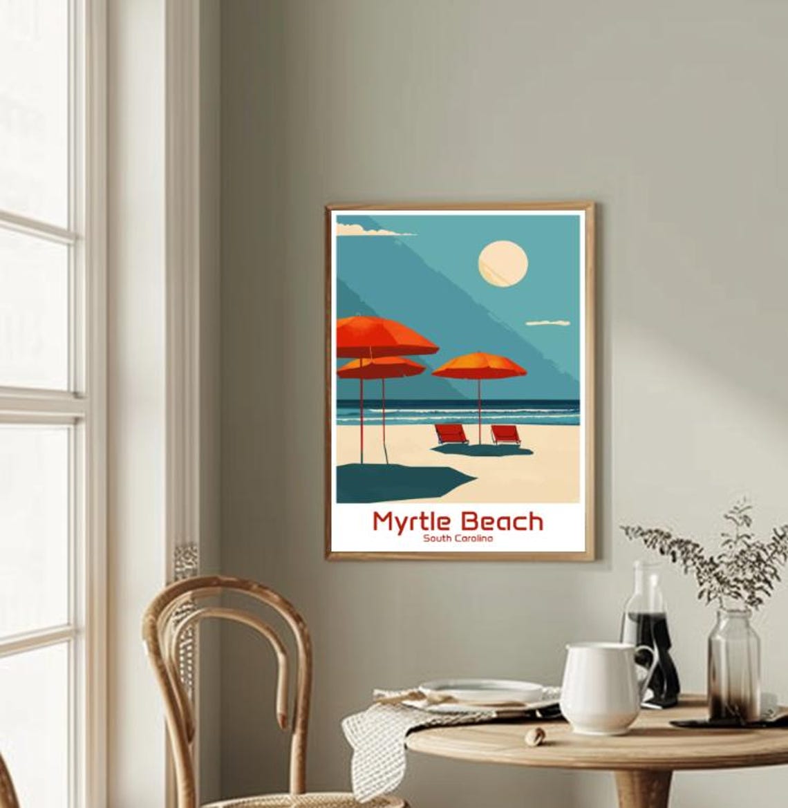 Myrtle Beach South Carolina Minimalist Umbrella Retro Poster - Image 2