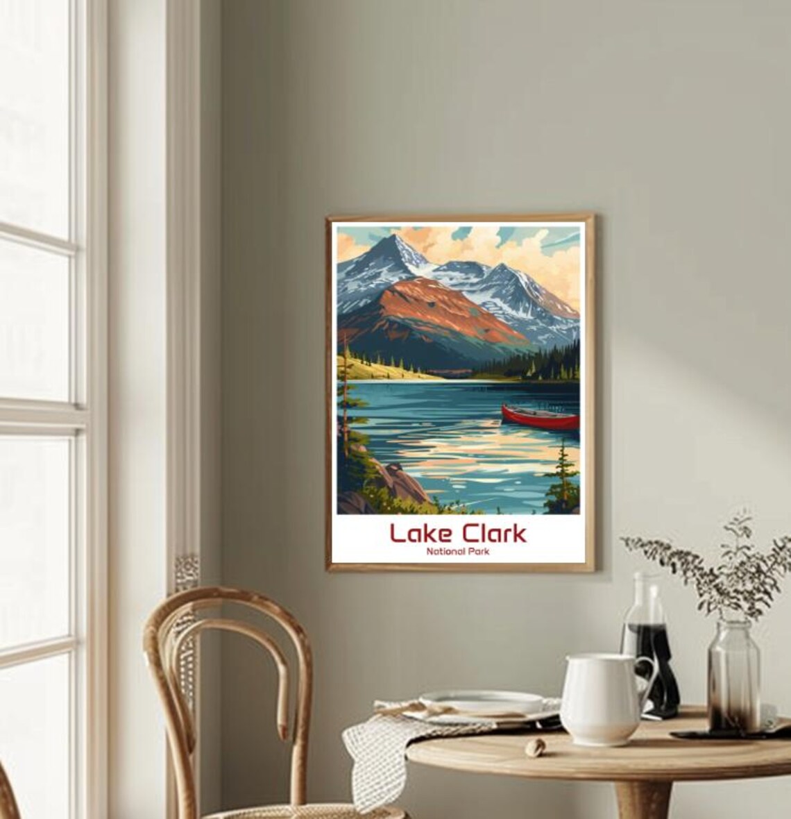 Lake Clark National Park Red Canoe Alpine Lake Scenic Poster - Image 2