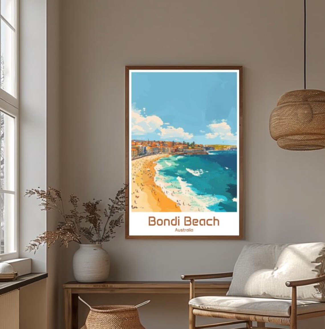 Bondi Beach Australia Turquoise Ocean Aerial Retro Travel Poster - Image 4