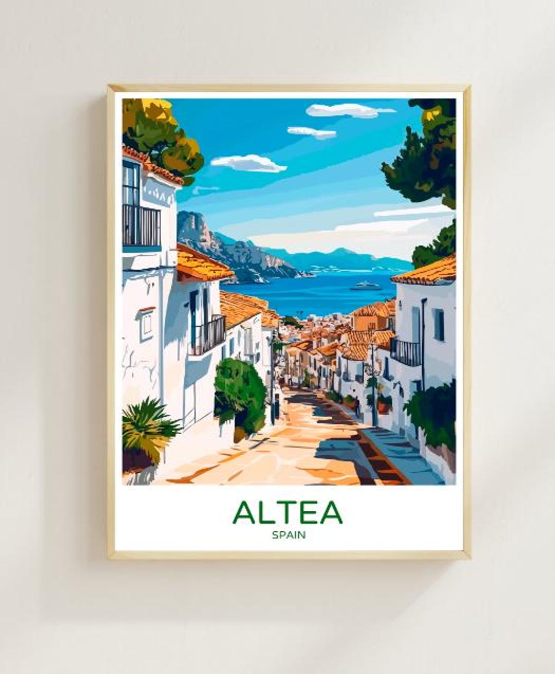Altea Whitewashed Street Down to the Mediterranean Sea Poster