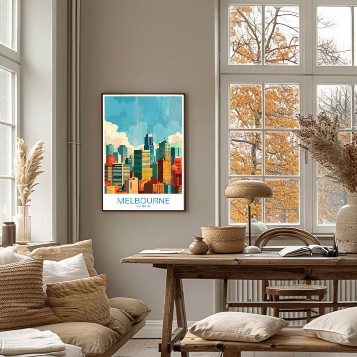 Melbourne Australia Colorful Downtown Skyline Cityscape Travel Poster - Image 4