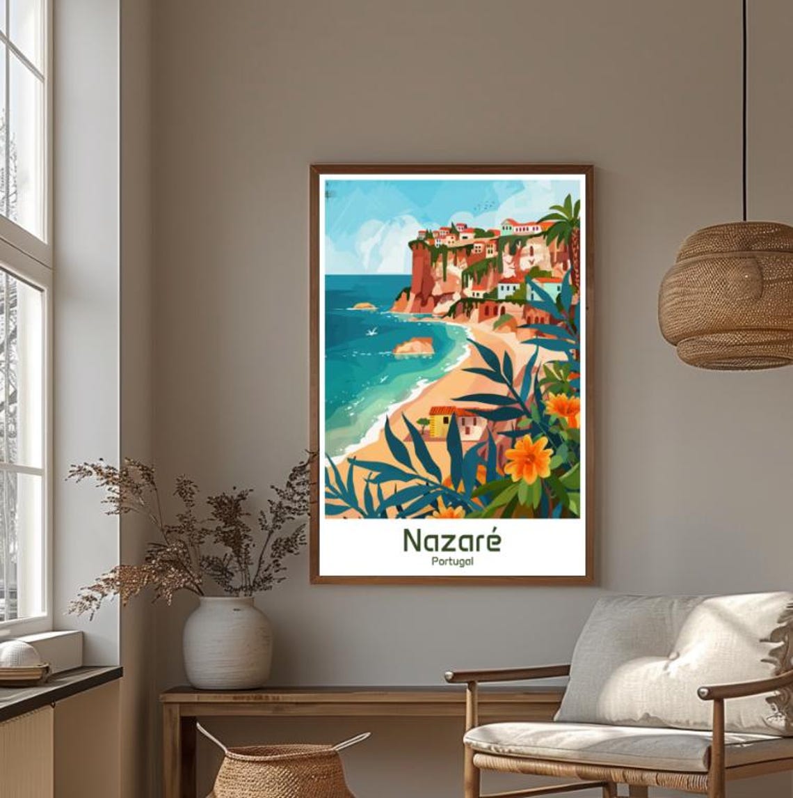 Nazare Portugal Coastal Cliffs Beach Town Surf Travel Poster - Image 4
