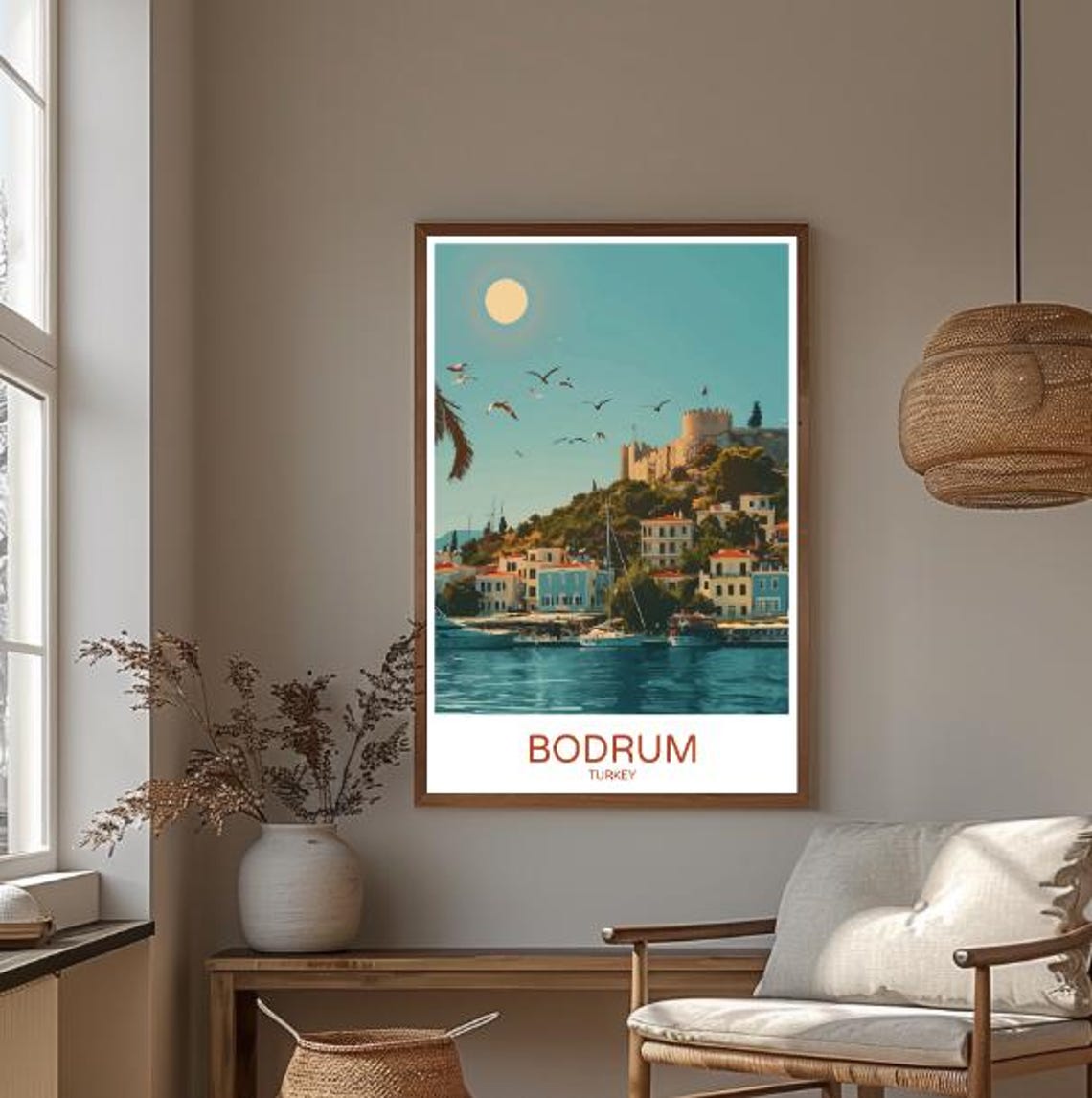 Bodrum Turkey Castle Harbor Sun Seabirds Aegean Coast Art Poster - Image 3