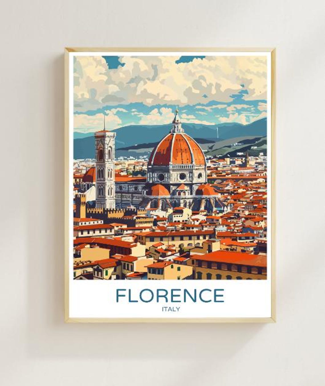 Florence Italy Duomo Cathedral Red Dome Over Rooftop View Poster