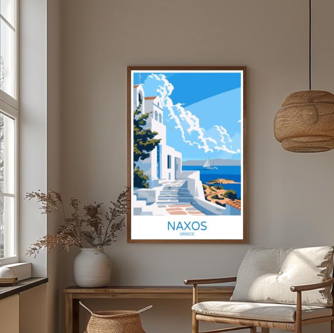 Naxos Travel Postergreek Island Wall Art Naxos Cityscape Print Greece Decor Minimalist Travel Gift Cyclades Artwork For Home - Image 3