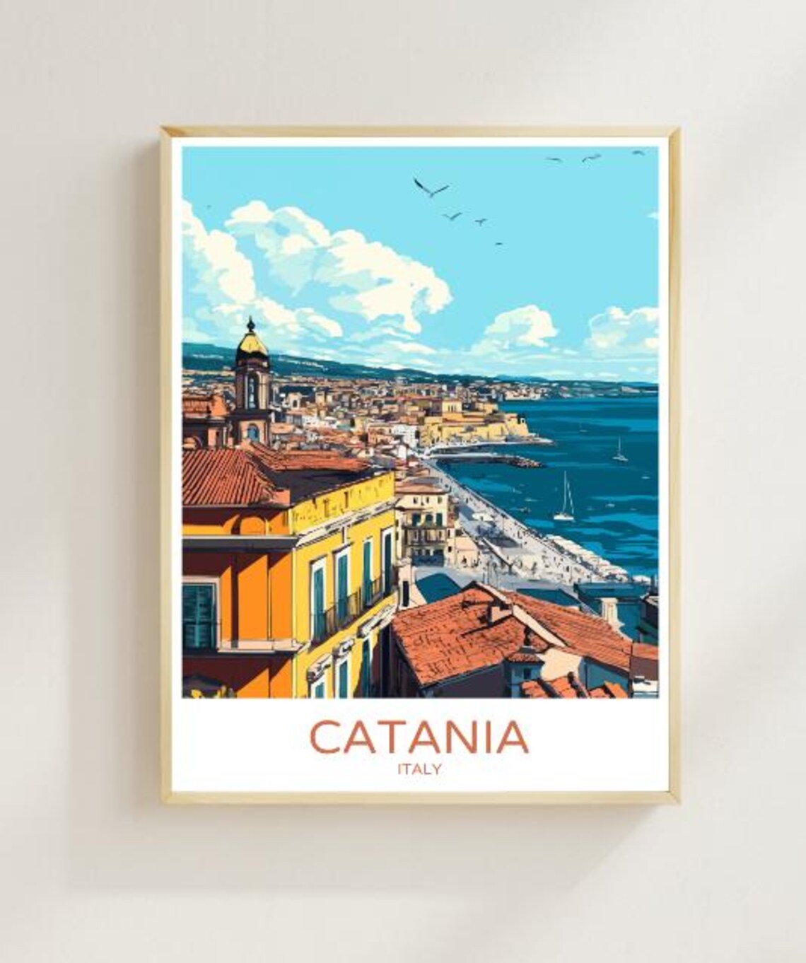 Catania Italy Rooftops Over the Sicilian Coastline Travel Poster