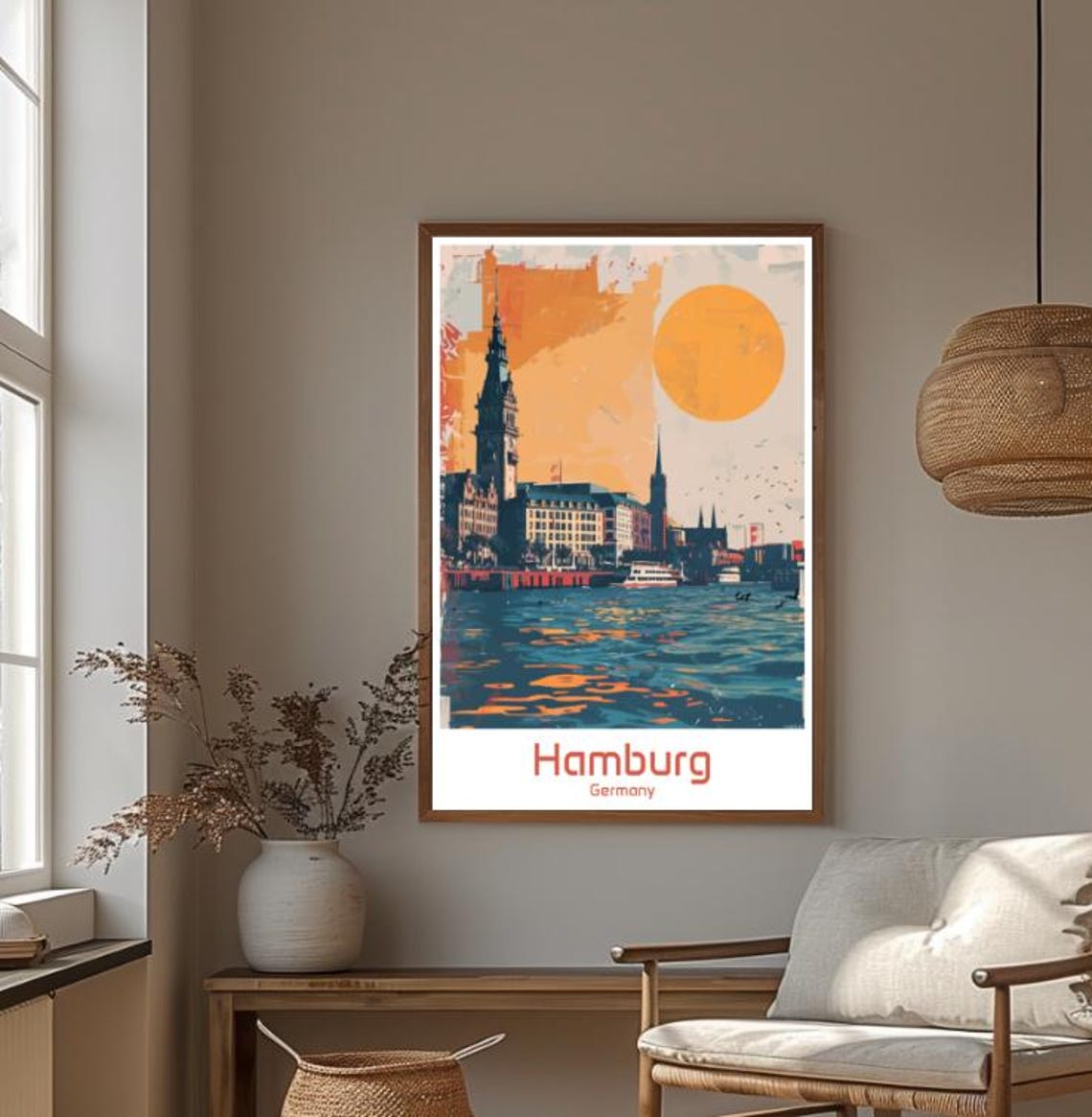 Hamburg Germany Harbor Sunset Ships Waterfront Skyline Poster - Image 4