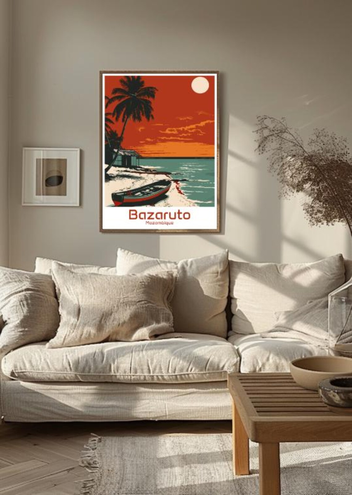 Bazaruto Mozambique Dhow Boat Beach Sunset Palms Retro Poster - Image 3